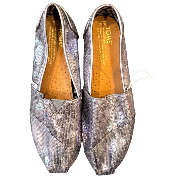 TOMS Pewter Sequin Classics Flats Womens Size 8 Slip ons - Picture 2 of 6